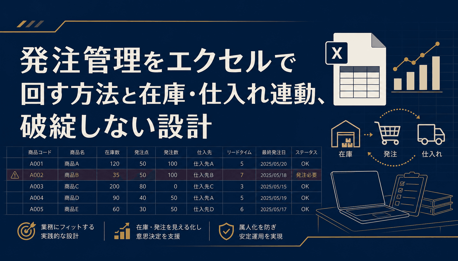 発注管理をエクセルで回す方法と在庫・仕入れ連動、破綻しない設計