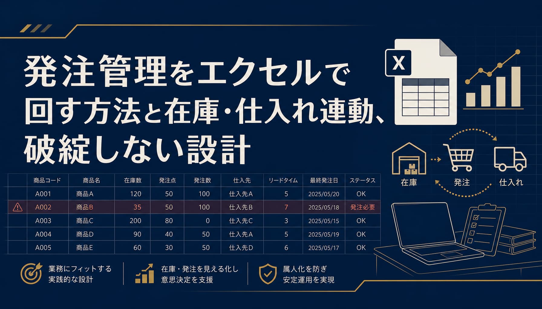 発注管理をエクセルで回す方法と在庫・仕入れ連動、破綻しない設計