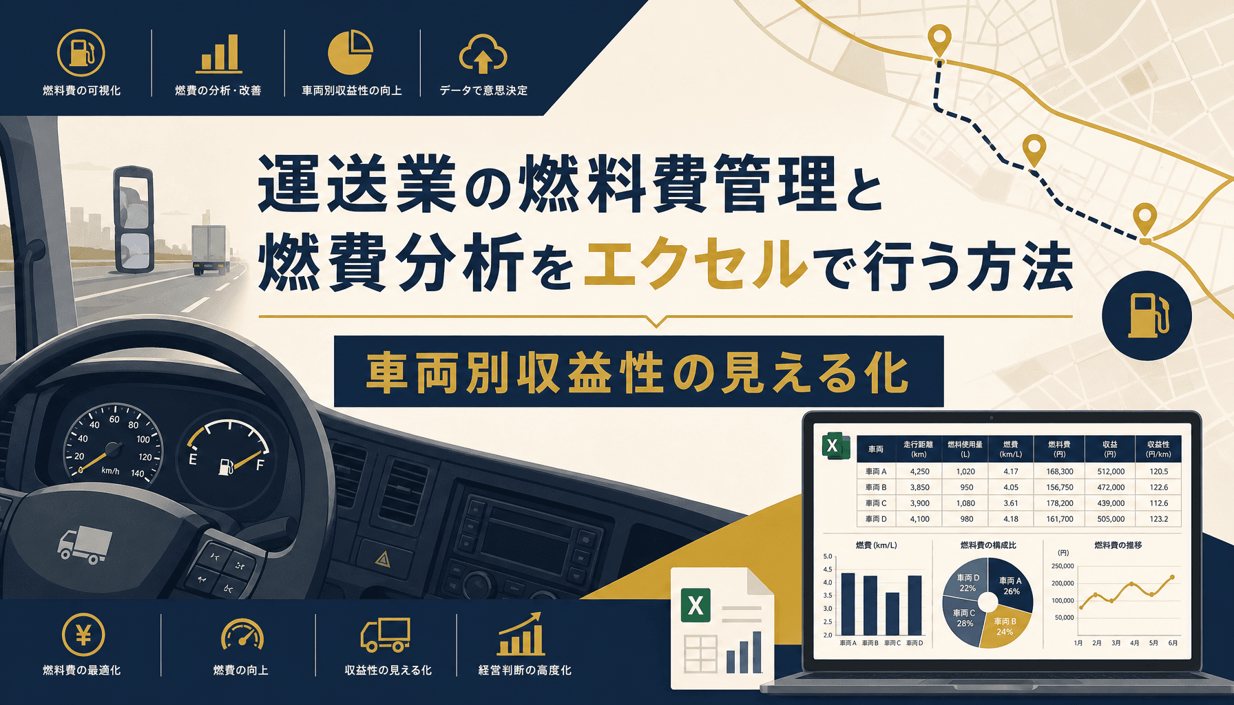 運送業の燃料費管理と燃費分析をエクセルで行う方法 車両別収益性の見える化