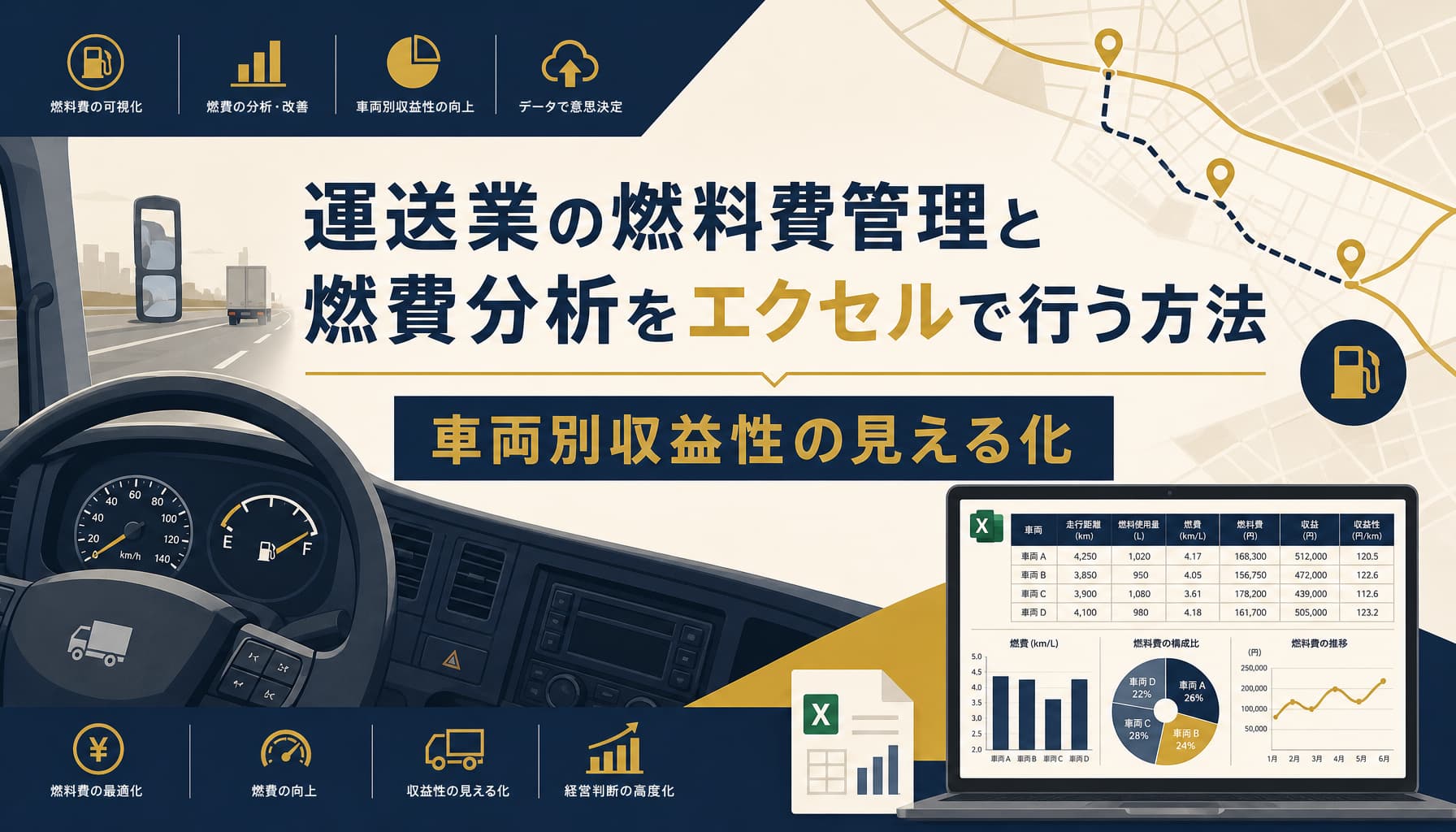 運送業の燃料費管理と燃費分析をエクセルで行う方法 車両別収益性の見える化