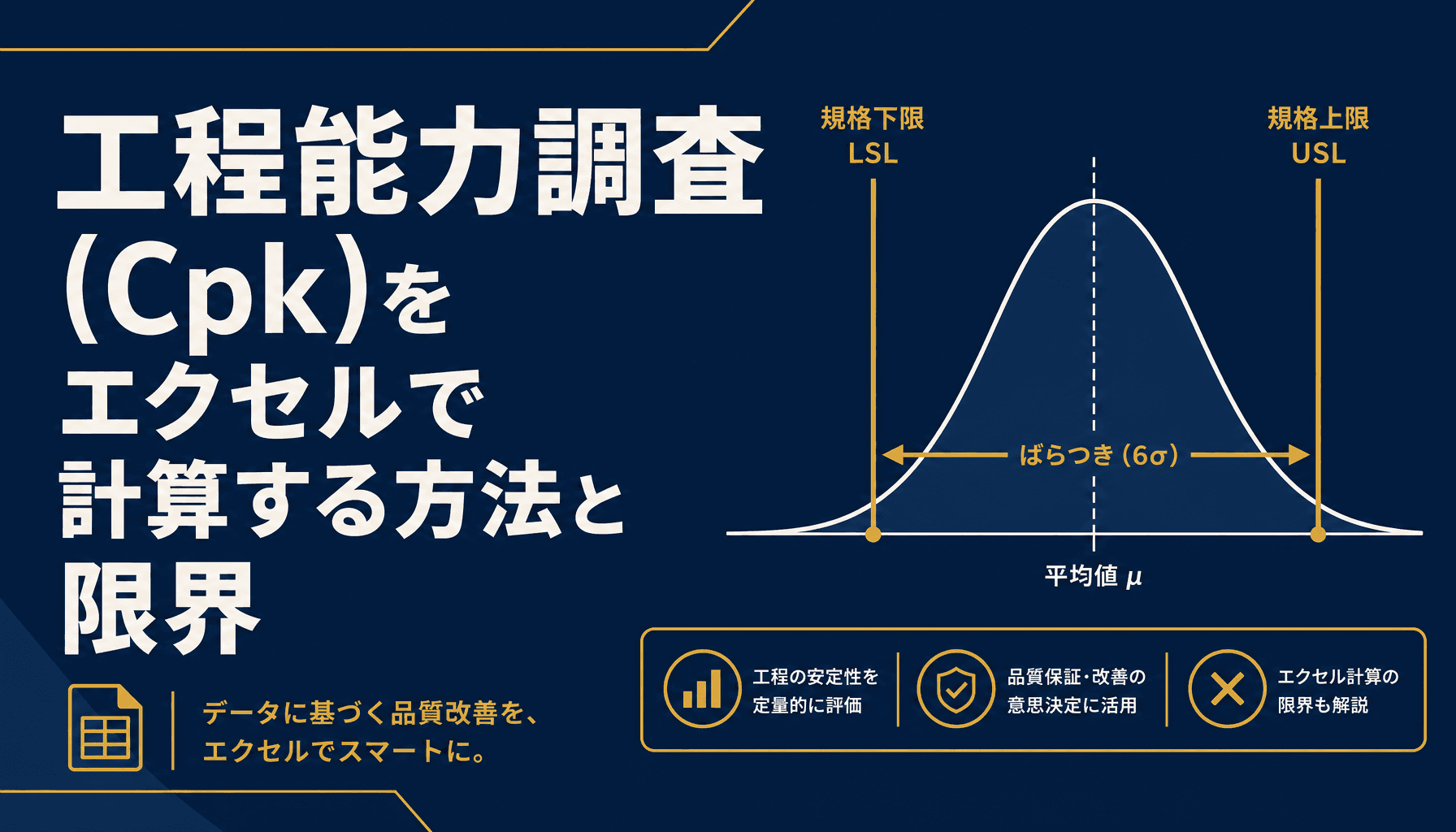 工程能力調査(Cpk)をエクセルで計算する方法と限界 SPC移行の判断基準