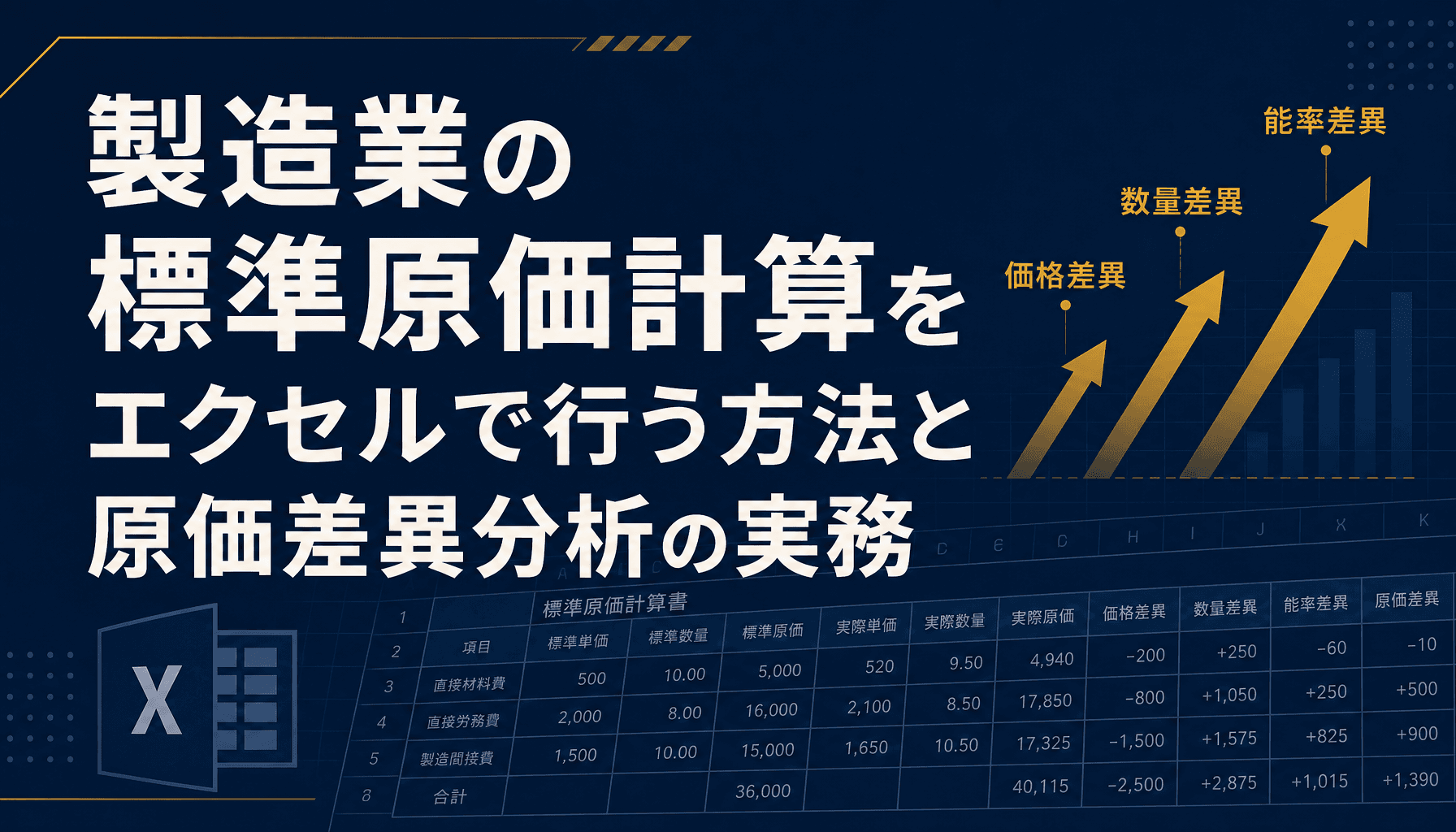 製造業の標準原価計算をエクセルで行う方法と原価差異分析の実務