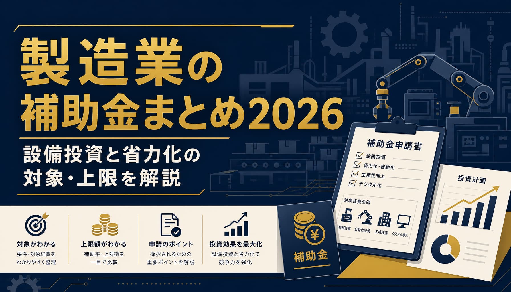 製造業の補助金まとめ2026 設備投資と省力化の対象・上限を解説