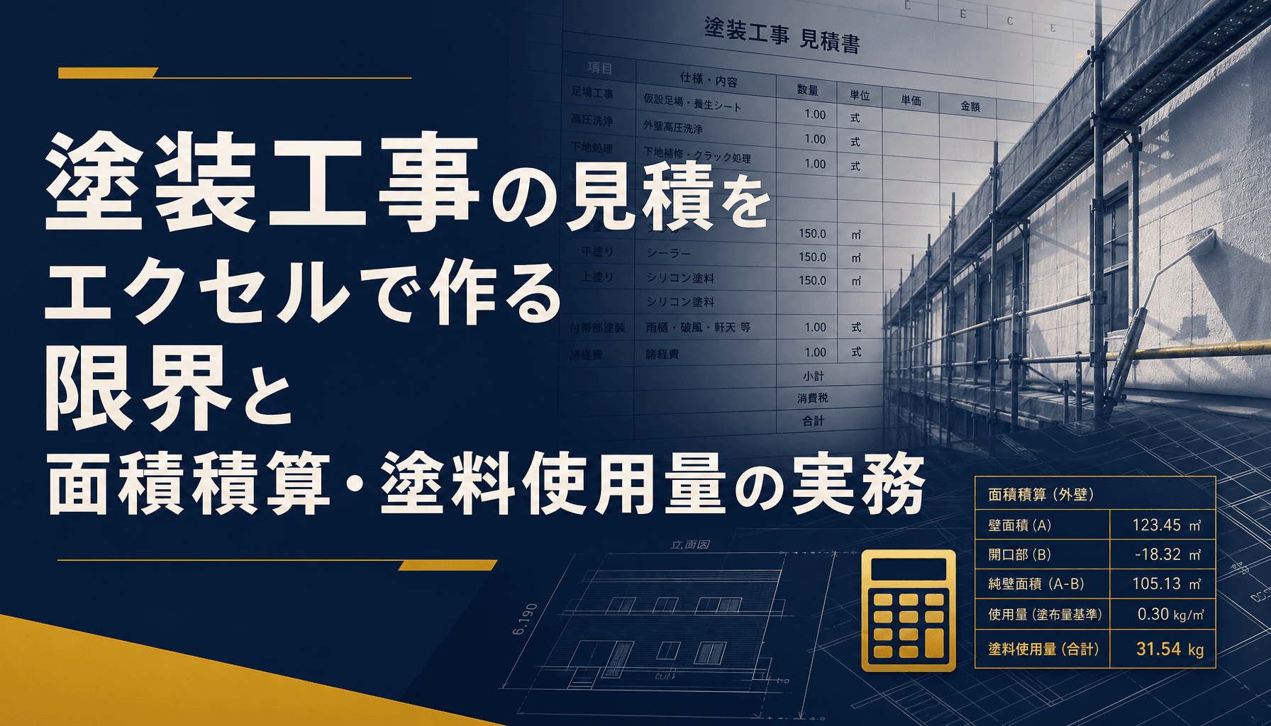塗装工事の見積をエクセルで作る限界と面積積算・塗料使用量の実務
