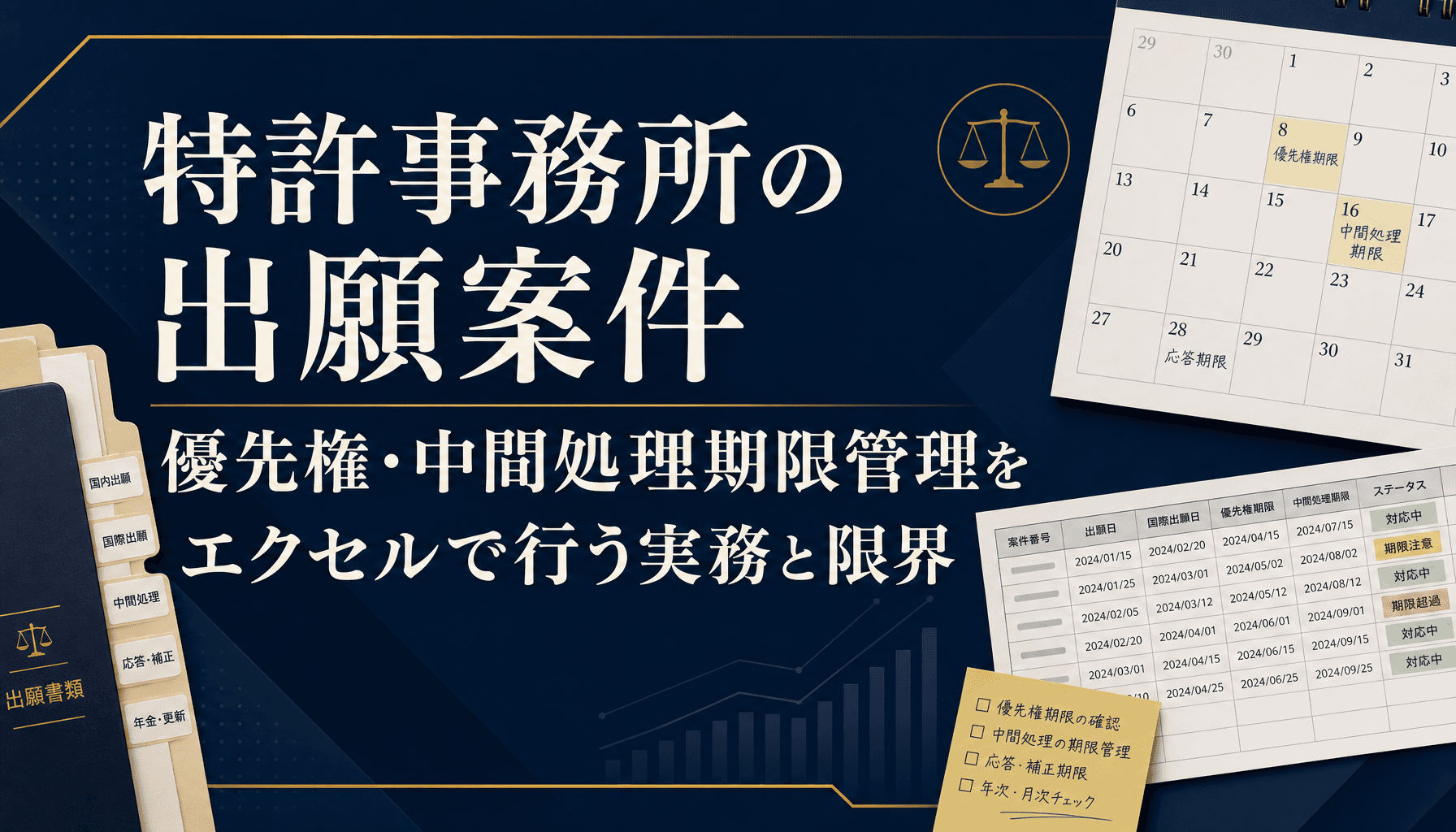 特許事務所の出願案件 優先権・中間処理期限管理をエクセルで行う実務と限界