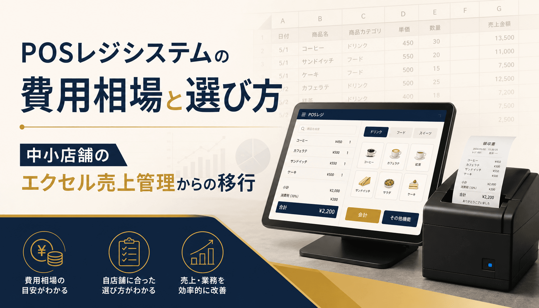 POSレジシステムの費用相場と選び方 中小店舗のエクセル売上管理からの移行【2026】
