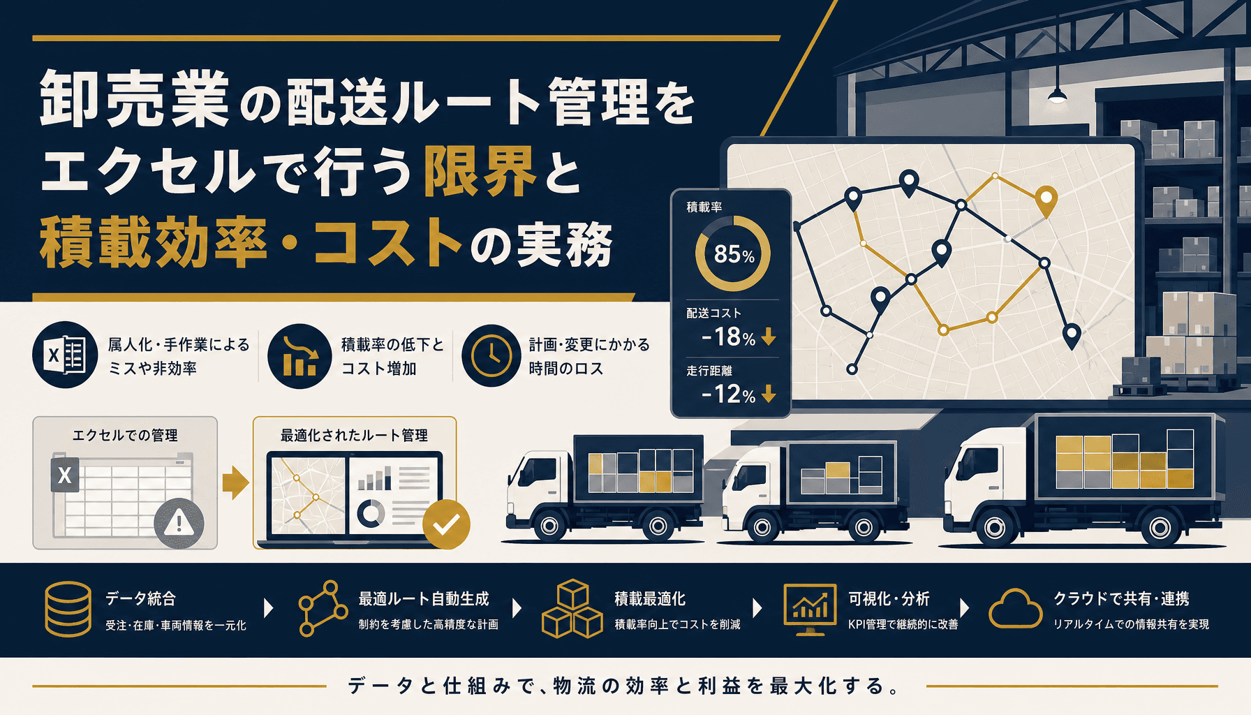 卸売業の配送ルート管理をエクセルで行う限界と積載効率・コストの実務
